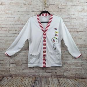 Vintage S.‎ R. Womans Cardigan Medium White Nautical Flag Decor Anchor Buttons